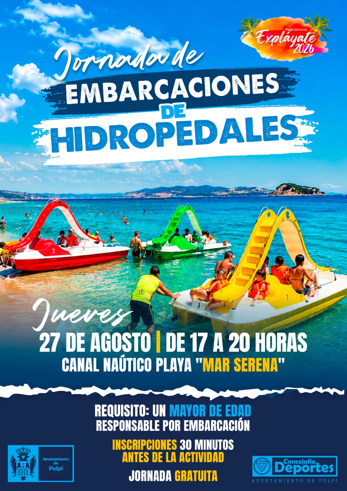 JORNADA GRATUITA EMBARCACIONES DE PEDALES 27 AGOSTO EXPLAYATE 2026